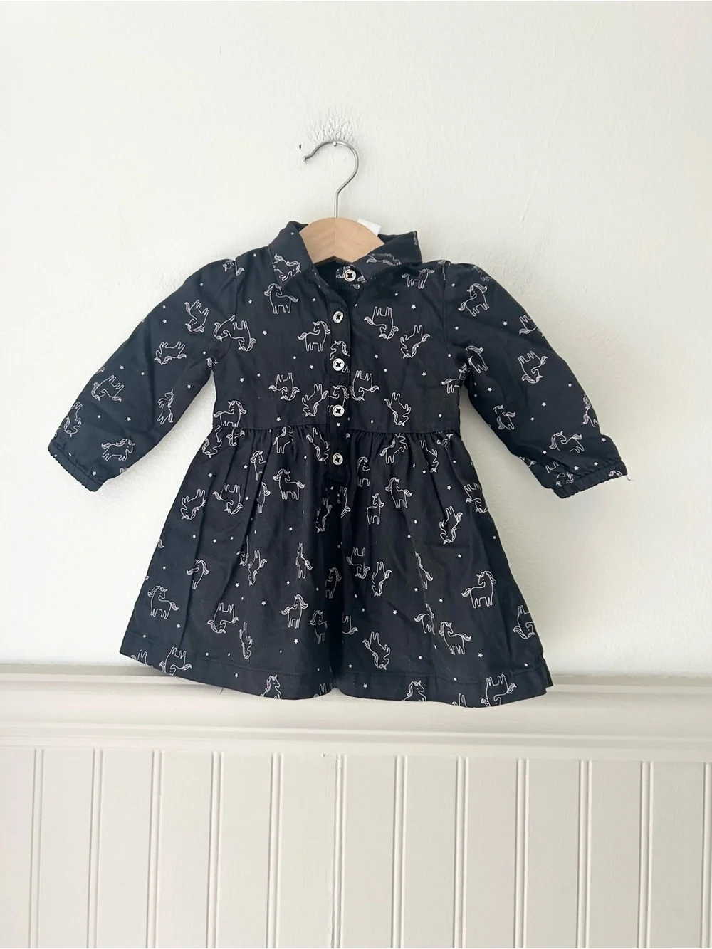 Carter's 6 Months Black Long-Sleeve Unicorn Button-Front Dress